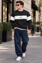 Men's Stripe Detailed Believe Printed 3 Thread Raster Crew Neck Sweatshirt - 2