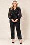 Women's Black Plus Size Double Breasted Collar Chiffon Sleeves Gold Button Detailed Double Suit Hzl26S-Trv15081