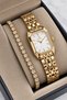 Women's Wristwatch-Minimal Rectangular Small Case Steel Band-Gift Box and Bracelet.Hm28973S01-1 - 2