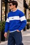 Men's Stripe Detailed Believe Printed 3 Thread Raster Crew Neck Sweatshirt - 3