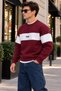 Men's Stripe Detailed Believe Printed 3 Thread Raster Crew Neck Sweatshirt - 3