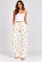 Women's Heart Patterned, Elastic Waist, Lace-Up, Pocketed, Comfortable Cut Pajama Bottoms – Ecru