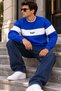 Men's Stripe Detailed Believe Printed 3 Thread Raster Crew Neck Sweatshirt - 4