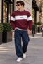Men's Stripe Detailed Believe Printed 3 Thread Raster Crew Neck Sweatshirt - 2