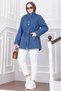 High Collar Zippered Denim Jacket - Trench Coat Blue - 4