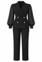 Women's Black Plus Size Double Breasted Collar Chiffon Sleeves Gold Button Detailed Double Suit Hzl26S-Trv15081 - 6