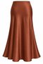Bitter Brown Midi Length Satin Skirt with Elastic Waist - 10376 - 2