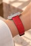 Swiss Women's Wristwatch Steel 33mm with Crystal Stones White Dial with Real Leather Strap - 2
