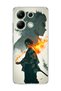 حافظة هاتف شفافة مطبوعة بتصميم Anime Fire Shadow متوافقة مع Redmi Note 13 4G