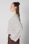 Women's Brown Crop Wide Sleeve Oversize Basic Striped T-Shirt 32077 - 4