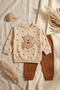 Baby Beige Polka Dot Teddy Bear Embossed Sweatshirt and Brown Sweatpants Set - 100% Cotton Y - 2