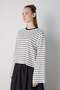 Women's Black Crop Wide Sleeve Oversize Basic Striped T-Shirt 32077