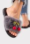 Women's Warm Plush Cherry Detailed House Slippers Smoked - 4
