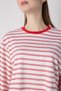 Women's Red Crop Wide Sleeve Oversize Basic Striped T-Shirt 32077 - 3