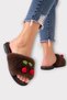 Women's Warm Plush Cherry Detailed House Slippers Brown