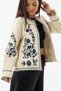 Embroidered Design Beige Women's Jacket Coc3635