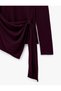 Asymmetrical Tied Purple Soft Textured T-Shirt Crew Neck Long Sleeve Slim Fit Draped 7Wak50013Pk - 4