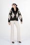 Women's Winter Black Rosalinde Plush-Collar Diamond Patterned Knit Cardigan 26502 - 3