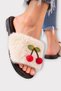 Women's Warm Plush Cherry Detailed House Slippers Cream - 2