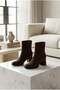 Hend Women's Boots with Zipper, Thick Heeled, Brown Suede - 4