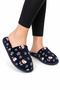 Unisex Home Furry Non-Slip Sole Slippers Dark Blue-White - 3