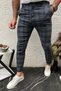 Men's Navy Blue Plaid Fabric Trousers Slim Fit Narrow Leg Ankle Length