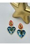 Stone Detailed Heart Earrings (Steel) Brown - 2