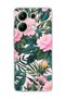 Redmi Note 13 4g Compatible Pink Flower Green Leaf Printed Transparent Phone Case