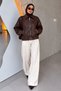 Belt Detailed Bomber Leather Jacket Tsd260322 Bitter Brown - 3