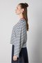 Women's Navy Blue Crop Wide Sleeve Oversize Printed Striped Sweatshirt 32078 - 5