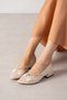Ba04462 Ten S Women's Knotted Stoned Large Size Short Classic 4 cm Heeled Shoes