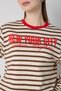 Women's Brown Crop Wide Sleeve Oversize Printed Striped Sweatshirt 32078 - 2