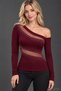 Sparkling Asymmetrical Elegance - Women's Off-Shoulder Long Sleeve Blouse with Stone Embellishments and Tulle Detail - 3