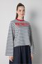 Women's Navy Blue Crop Wide Sleeve Oversize Printed Striped Sweatshirt 32078 - 4