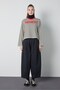Women's Black Crop Wide Sleeve Oversize Printed Striped Sweatshirt 32078 - 5