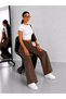Women's Brown High-Waisted Wide-Leg Pants – Double Button Wide Leg Comfortable Fit - 4