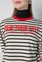 Women's Black Crop Wide Sleeve Oversize Printed Striped Sweatshirt 32078 - 2