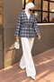 V-Neck Plaid Jacket Tsd260334 Blue - 5