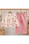 Girl's Three-Threaded Colorful Heart Patterned Sweatshirt and Sweatpants 2-Piece Set - 2