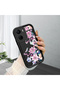 Vivo Y16 Compatible Black Silicone Camera Protected Shock-Absorbing Protective Case Flower Pattern