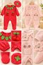 Baby Girl 2-Piece Long Sleeve Set with 1 Cherry Strawberry Patterned Top and 1 Velvet Jumpsuit - 4