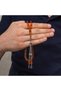 Transparent Orange Crimped Amber Prayer Beads with Metal Tassels - 6