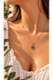 Round Green Stone Dot Patterned Medallion Steel Necklace (Gold Color) - 2