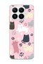 Mi 17t Compatible Cat and Paw Pink Printed Transparent Phone Case