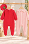 Baby Girl 2-Piece Long Sleeve Set with 1 Cherry Strawberry Patterned Top and 1 Velvet Jumpsuit - 3