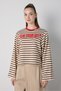 Women's Brown Crop Wide Sleeve Oversize Printed Striped Sweatshirt 32078 - 7