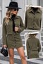Women's Long Sleeve Collared Front Buttoned Jacket and Short Skirt Two-Piece Suede Set