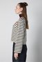 Women's Black Crop Wide Sleeve Oversize Printed Striped Sweatshirt 32078 - 3