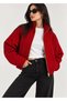 New Season Red Black Checkered Oversize Stand Collar Women's Jacket - 4