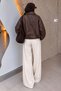 Belt Detailed Bomber Leather Jacket Tsd260322 Bitter Brown - 6